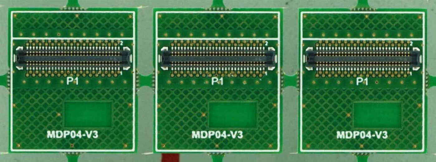 A hatched fill pattern on a PCB, with wide gaps that conform to the Eurocircuits specs.