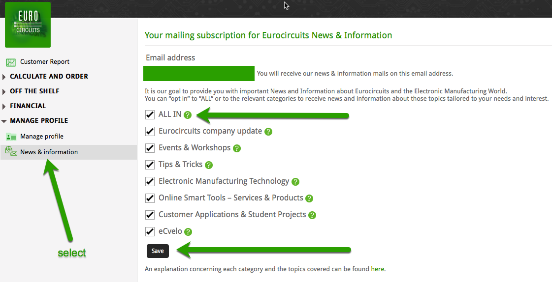 news and informations preferences